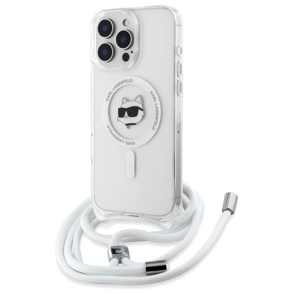 Калъф MagSafe за Apple iPhone 16, Karl Lagerfeld, IML Crossbody Choupette's Head with Strap, Прозрачен