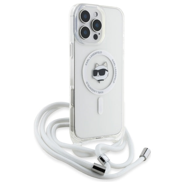 Калъф MagSafe за Apple iPhone 16, Karl Lagerfeld, IML Crossbody Choupette's Head with Strap, Прозрачен