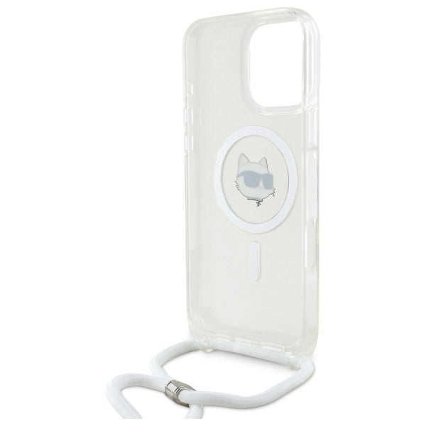 Калъф MagSafe за Apple iPhone 16, Karl Lagerfeld, IML Crossbody Choupette's Head with Strap, Прозрачен