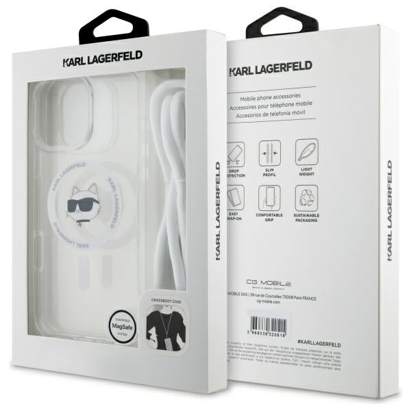 Калъф MagSafe за Apple iPhone 16, Karl Lagerfeld, IML Crossbody Choupette's Head with Strap, Прозрачен