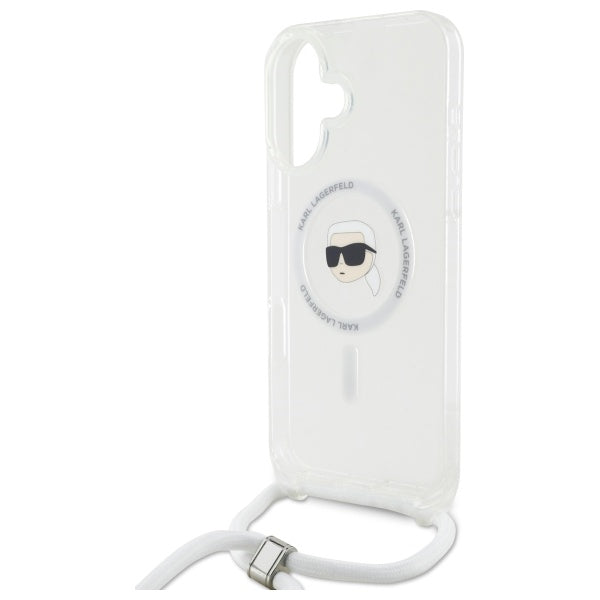 Калъф MagSafe за Apple iPhone 16, Karl Lagerfeld, IML Crossbody Karl's Head, Прозрачен