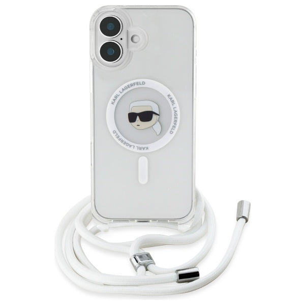 Калъф MagSafe за Apple iPhone 16, Karl Lagerfeld, IML Crossbody Karl's Head, Прозрачен