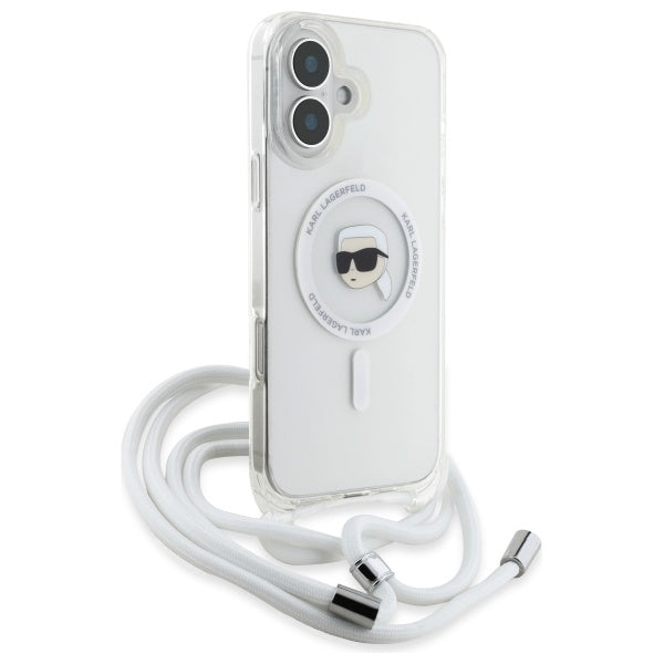 Калъф MagSafe за Apple iPhone 16, Karl Lagerfeld, IML Crossbody Karl's Head, Прозрачен