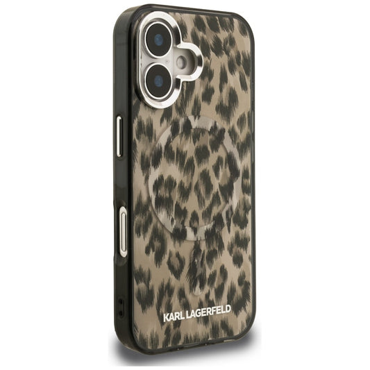 Калъф MagSafe за Apple iPhone 16, Karl Lagerfeld, IML Leopard Pattern, Кафяв
