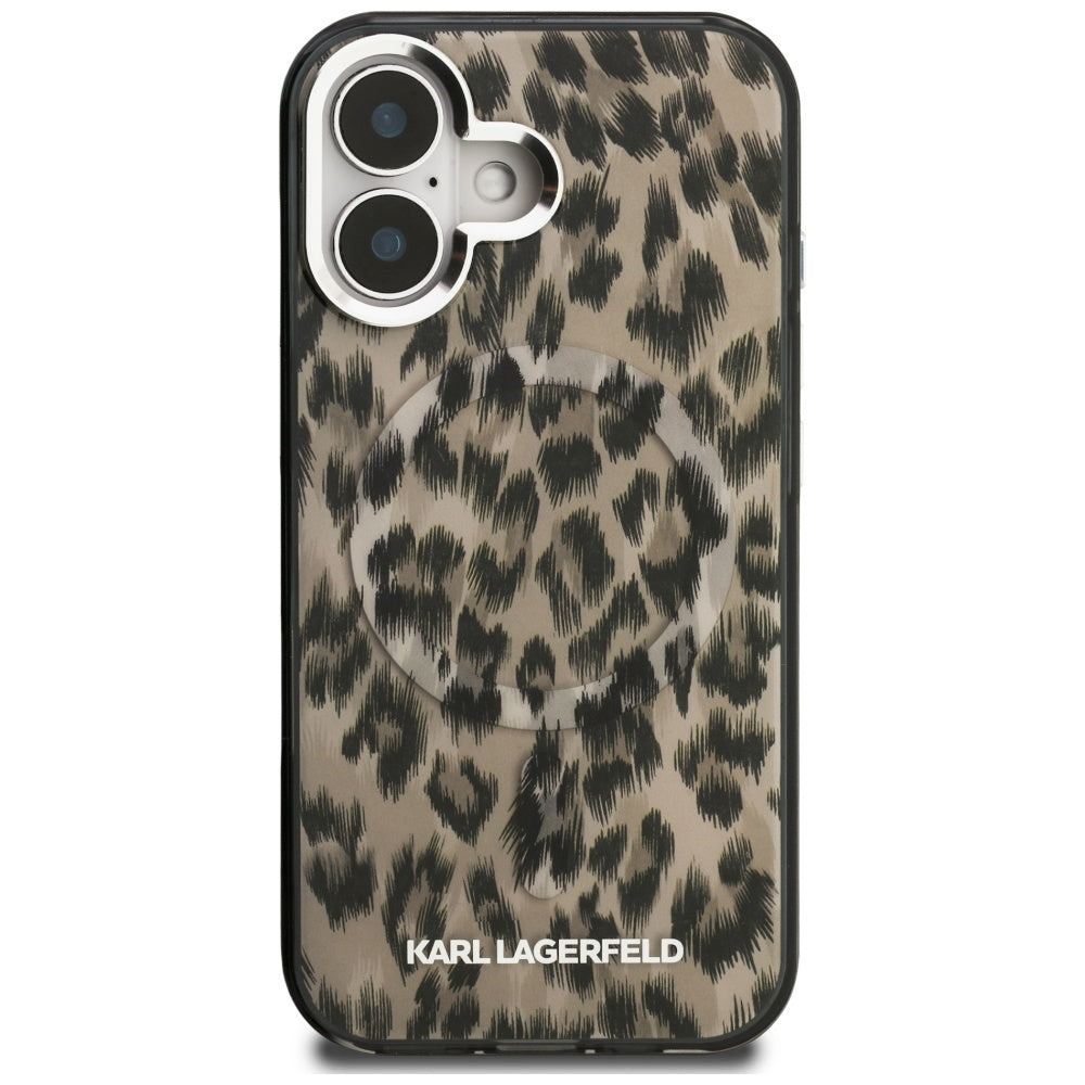 Калъф MagSafe за Apple iPhone 16, Karl Lagerfeld, IML Leopard Pattern, Кафяв