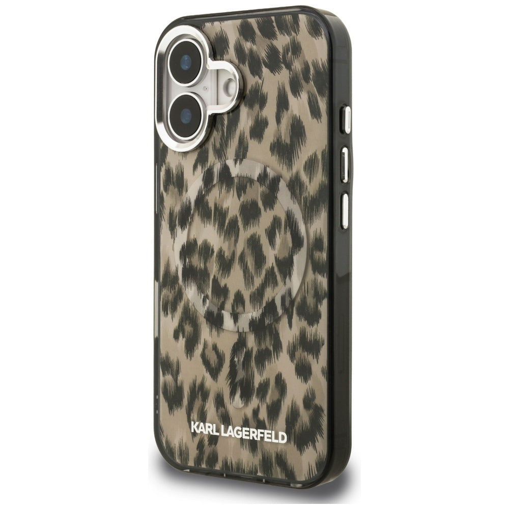 Калъф MagSafe за Apple iPhone 16, Karl Lagerfeld, IML Leopard Pattern, Кафяв