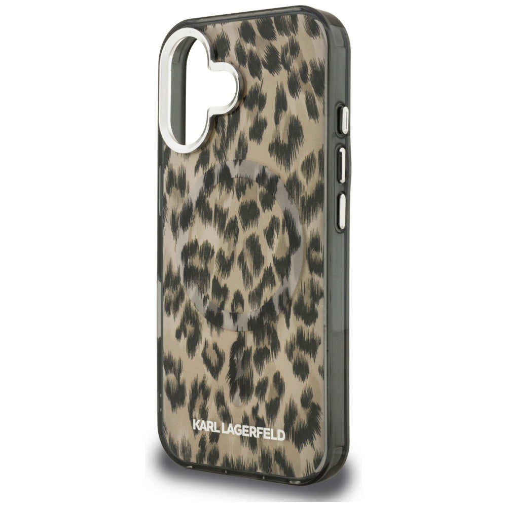 Калъф MagSafe за Apple iPhone 16, Karl Lagerfeld, IML Leopard Pattern, Кафяв