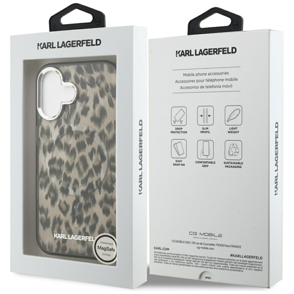 Калъф MagSafe за Apple iPhone 16, Karl Lagerfeld, IML Leopard Pattern, Кафяв