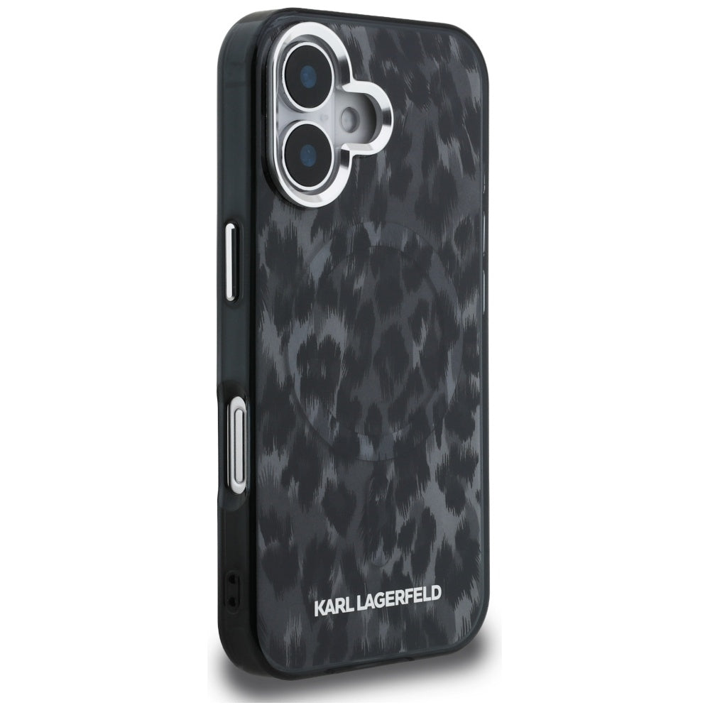 Калъф MagSafe за Apple iPhone 16, Karl Lagerfeld, IML Leopard Pattern, Черен