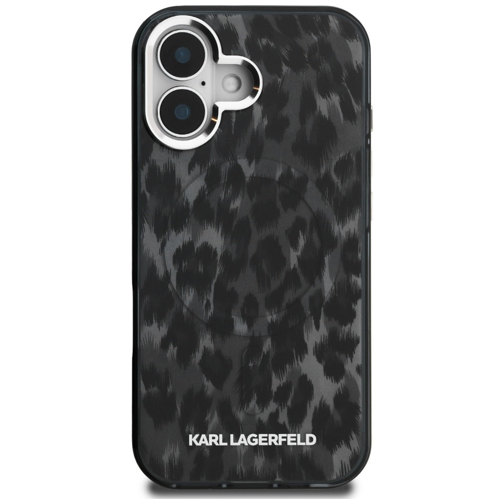 Калъф MagSafe за Apple iPhone 16, Karl Lagerfeld, IML Leopard Pattern, Черен