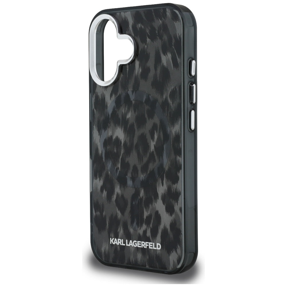 Калъф MagSafe за Apple iPhone 16, Karl Lagerfeld, IML Leopard Pattern, Черен