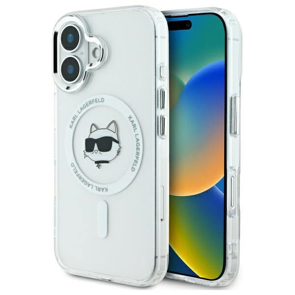 Калъф MagSafe за Apple iPhone 16, Karl Lagerfeld, IML Metal Choupette's Head, Бял