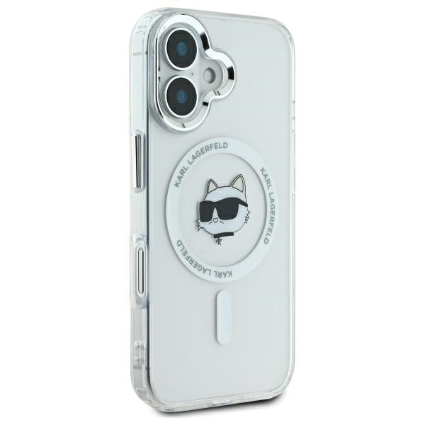 Калъф MagSafe за Apple iPhone 16, Karl Lagerfeld, IML Metal Choupette's Head, Бял