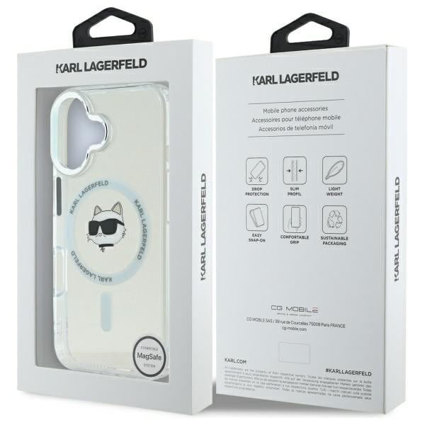 Калъф MagSafe за Apple iPhone 16, Karl Lagerfeld, IML Metal Choupette's Head, Бял