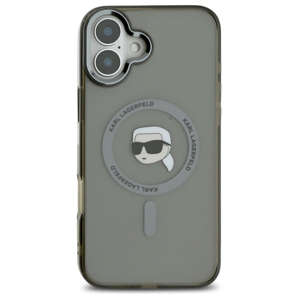 Калъф MagSafe за Apple iPhone 16, Karl Lagerfeld, IML Metal Karl's Head, Черен