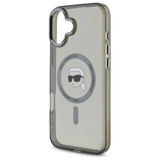 Калъф MagSafe за Apple iPhone 16, Karl Lagerfeld, IML Metal Karl's Head, Черен