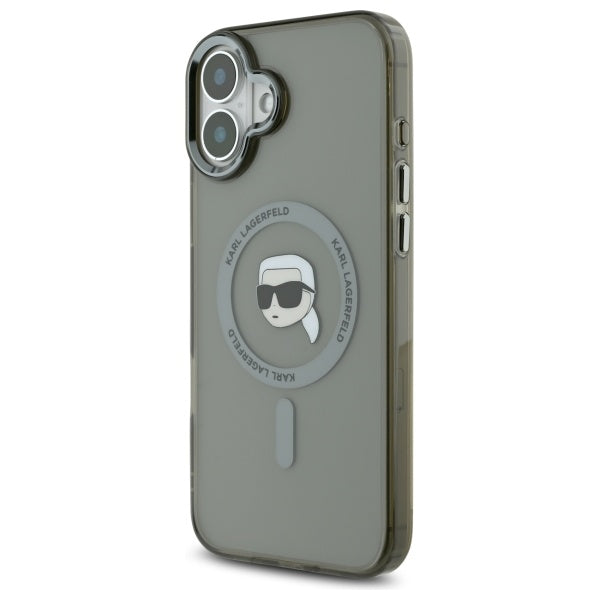 Калъф MagSafe за Apple iPhone 16, Karl Lagerfeld, IML Metal Karl's Head, Черен