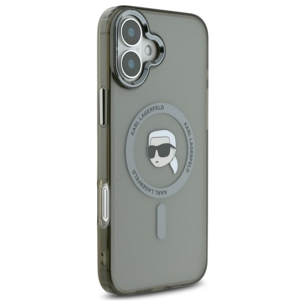 Калъф MagSafe за Apple iPhone 16, Karl Lagerfeld, IML Metal Karl's Head, Черен