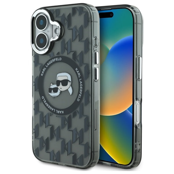Калъф MagSafe за Apple iPhone 16, Karl Lagerfeld, IML Monogram Karl & Choupette's Heads, Черен