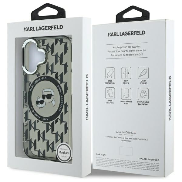 Калъф MagSafe за Apple iPhone 16, Karl Lagerfeld, IML Monogram Karl & Choupette's Heads, Черен
