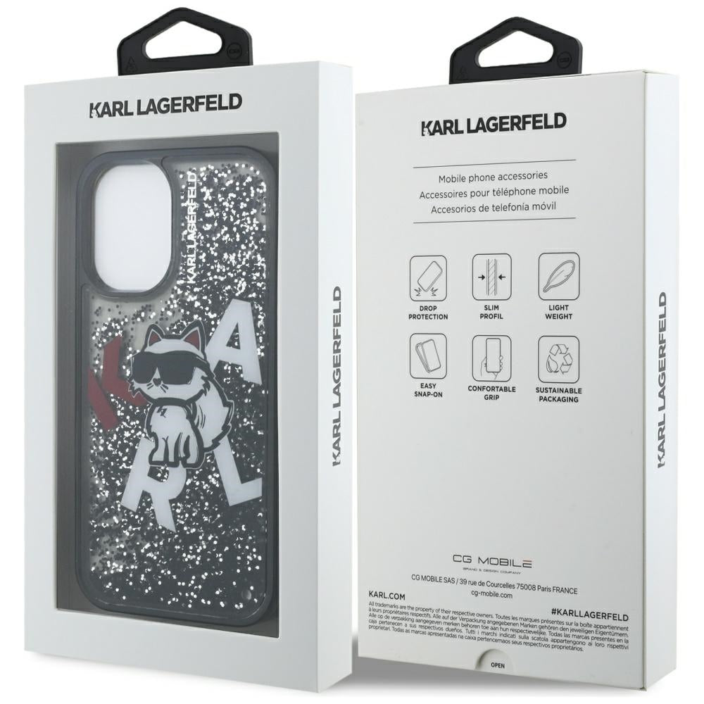 Калъф MagSafe за Apple iPhone 16, Karl Lagerfeld, Liquid Glitter Choupette Logo, Черен