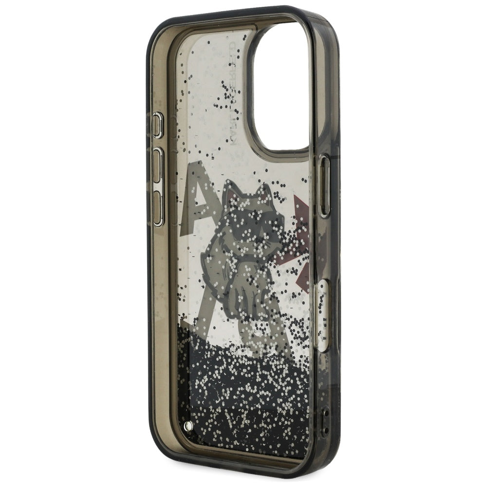 Калъф MagSafe за Apple iPhone 16, Karl Lagerfeld, Liquid Glitter Choupette Logo, Черен