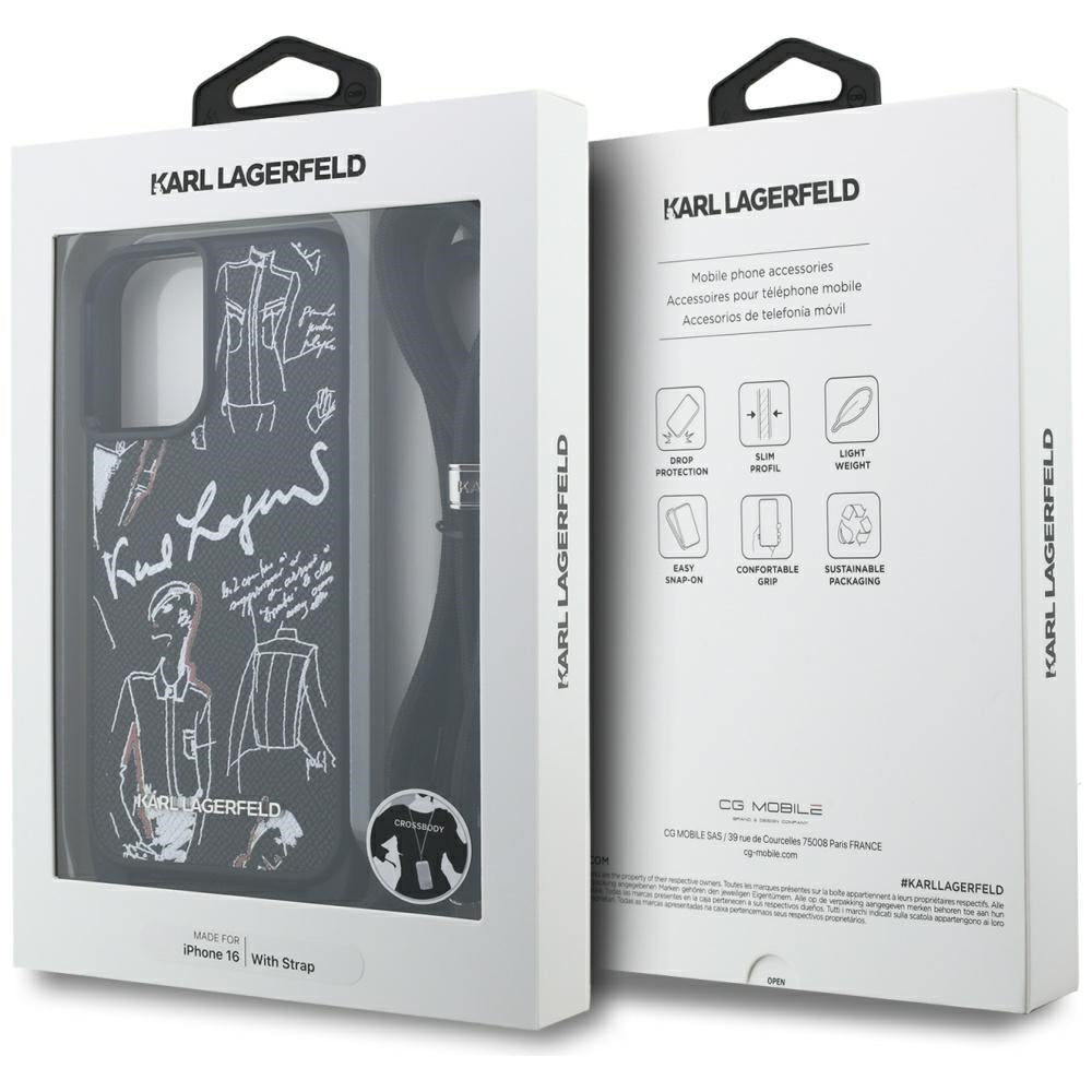 MagSafe Case for Apple iPhone 16, Karl Lagerfeld, Saffiano Crossbody, Black