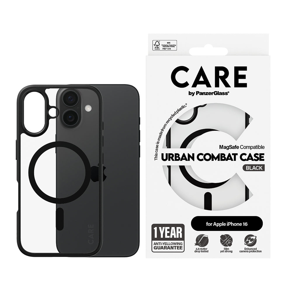 Калъф MagSafe за Apple iPhone 16, PanzerGlass, Care Urban Combat, Прозрачно черен