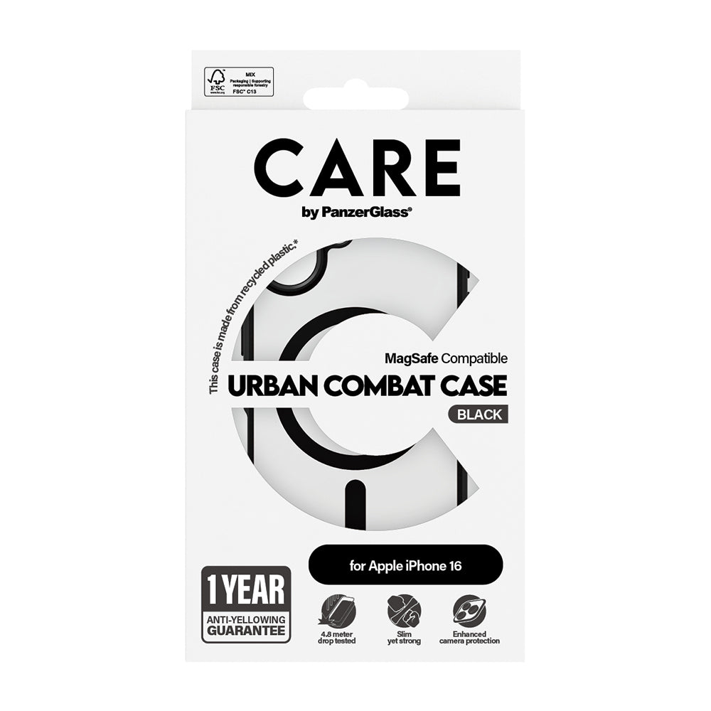 Калъф MagSafe за Apple iPhone 16, PanzerGlass, Care Urban Combat, Прозрачно черен