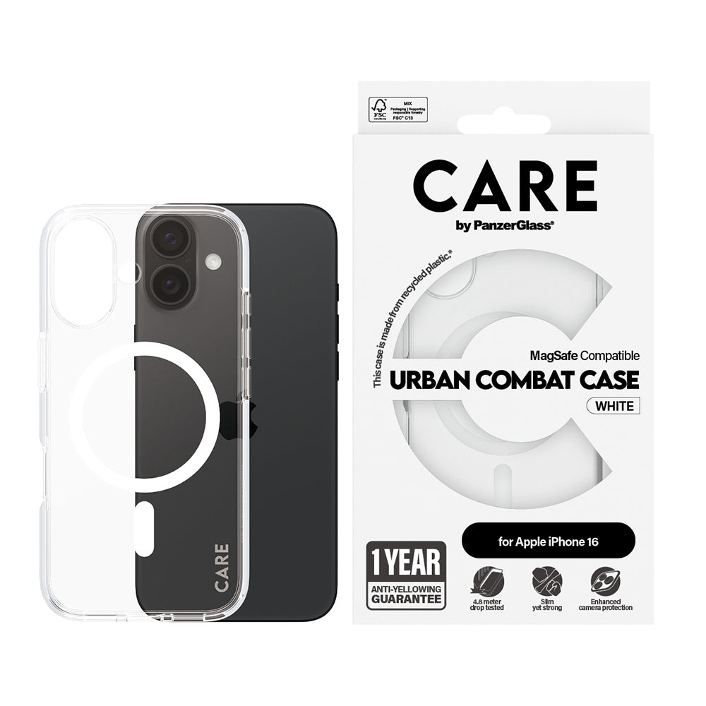 Калъф MagSafe за Apple iPhone 16, PanzerGlass, Care Urban Combat, Прозрачен Бял