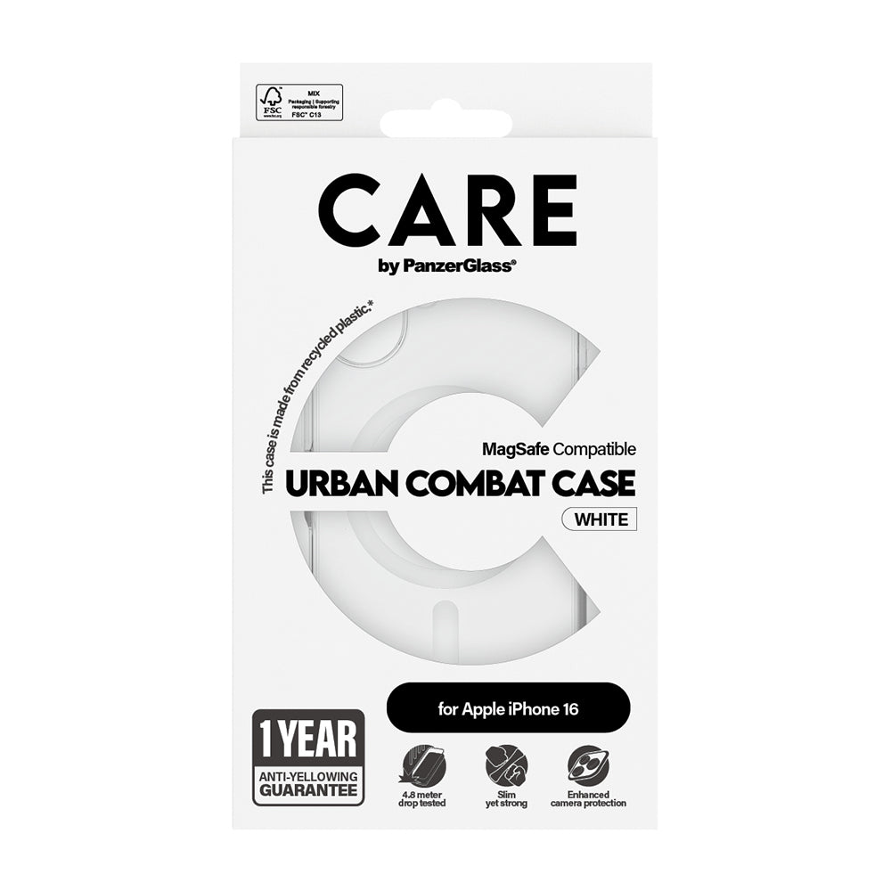 Калъф MagSafe за Apple iPhone 16, PanzerGlass, Care Urban Combat, Прозрачен Бял