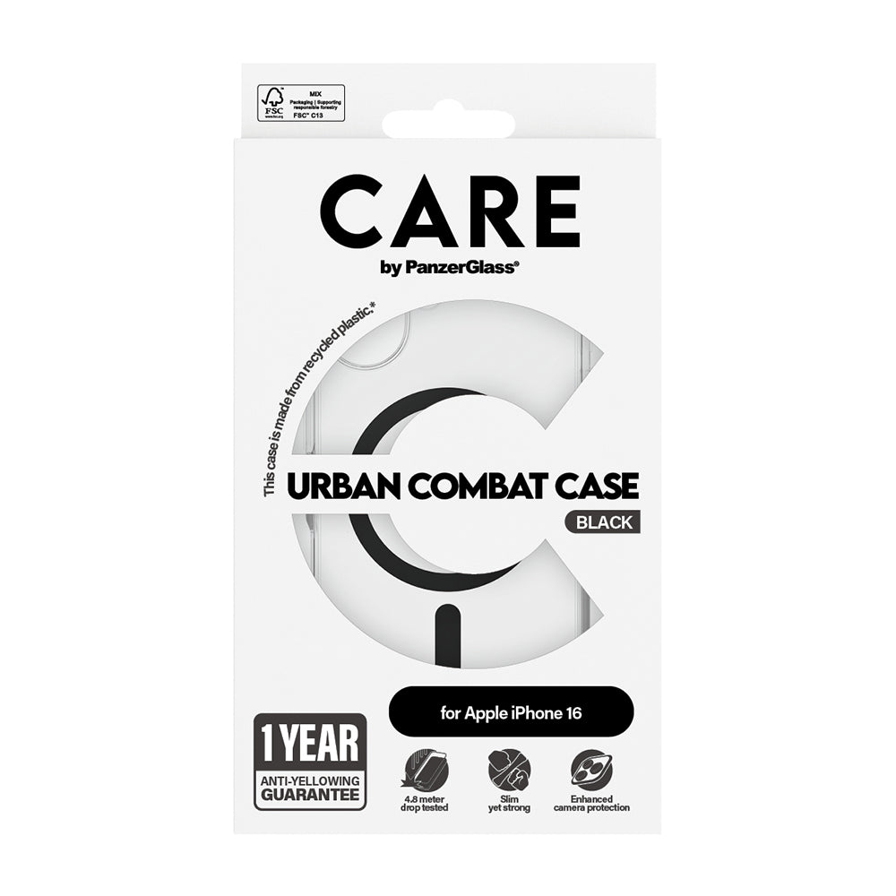 Калъф MagSafe за Apple iPhone 16, PanzerGlass, Care Urban Combat, Прозрачен Черен