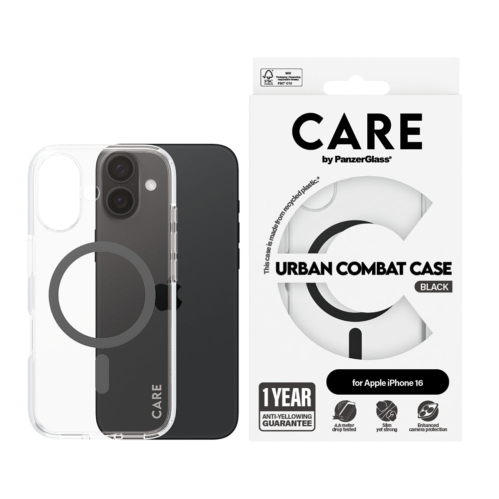 Калъф MagSafe за Apple iPhone 16, PanzerGlass, Care Urban Combat, Прозрачен Черен
