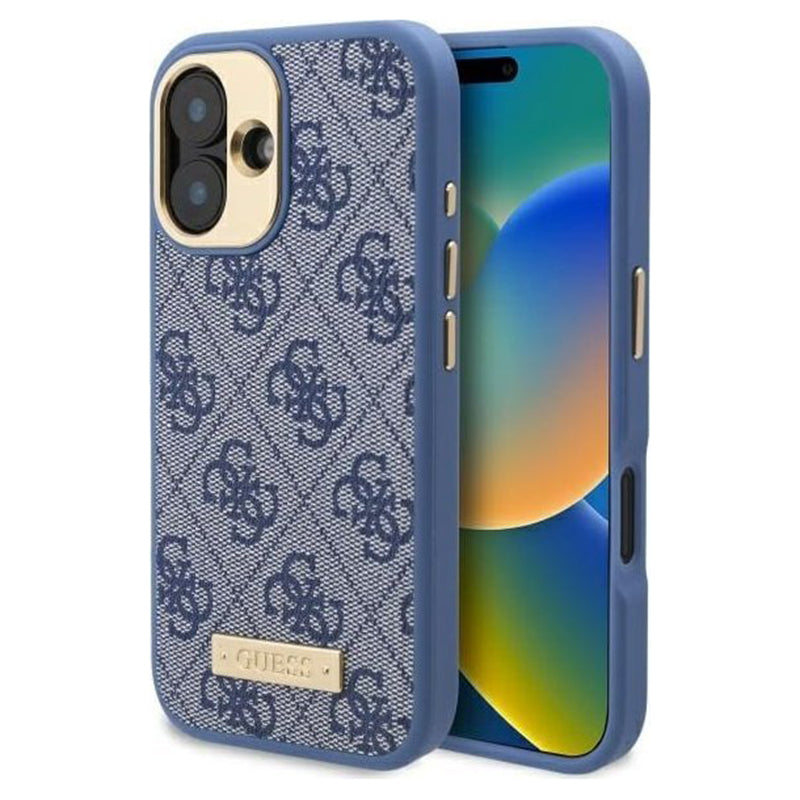 Калъф MagSafe за Apple iPhone 16 Plus, Guess, 4G Logo Plate, Син