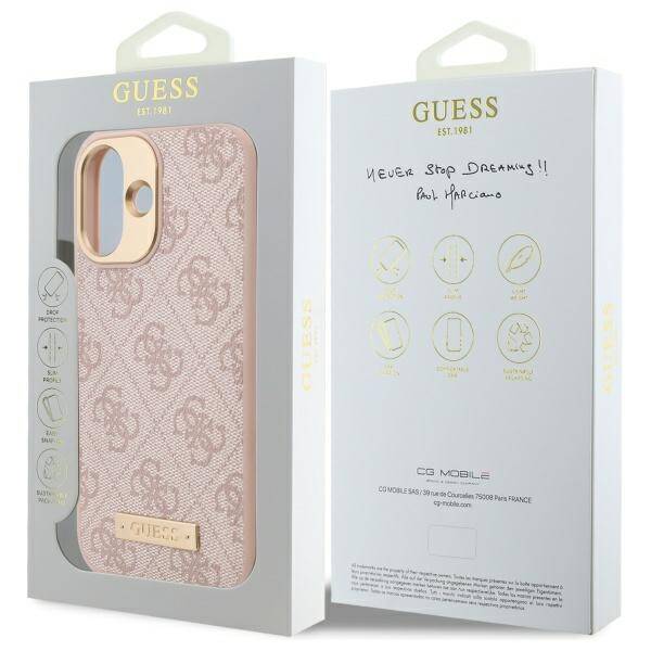 Калъф MagSafe за Apple iPhone 16 Plus, Guess, 4G Logo Plate, Розов