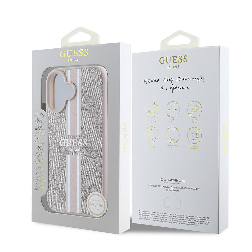 Калъф MagSafe за Apple iPhone 16 Plus, Guess, 4G Printed Stripes, Розов