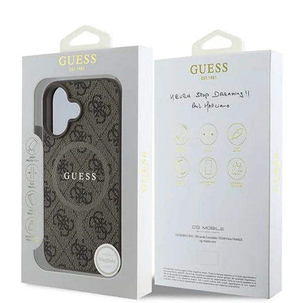 Калъф MagSafe за Apple iPhone 16 Plus, Guess, 4G Ring Classic Logo, Кафяв