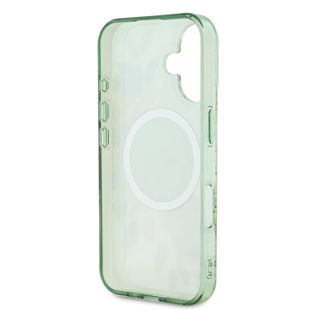 Калъф MagSafe за Apple iPhone 16 Plus, Guess, IML Flower & Tonal Circle, Зелен