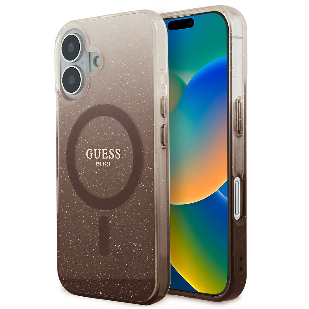 Калъф MagSafe за Apple iPhone 16 Plus, Guess, IML Glitter Gradient, Кафяв