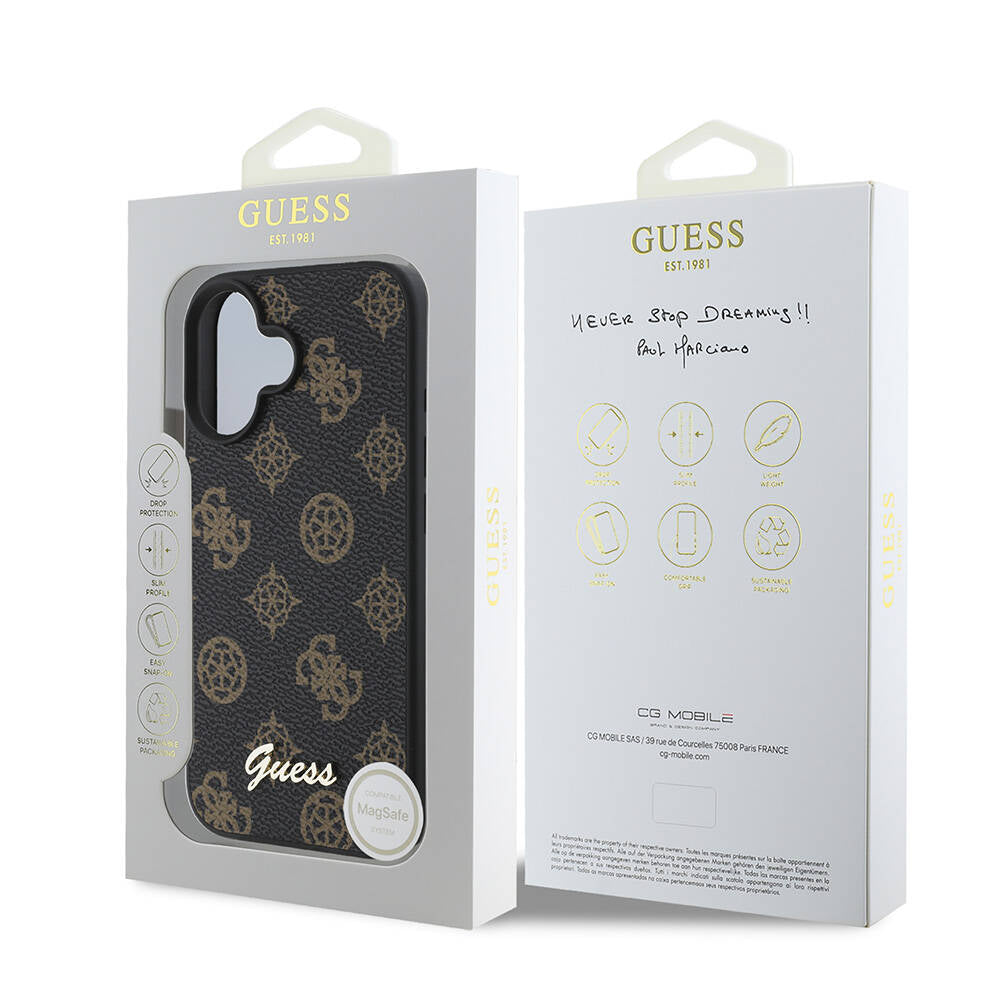 Калъф MagSafe за Apple iPhone 16 Plus, Guess, Peony Script, Черен