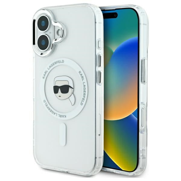 Калъф MagSafe за Apple iPhone 16 Plus, Karl Lagerfeld, IML Karl's Head, Бял