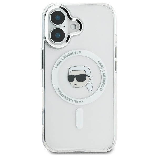 Калъф MagSafe за Apple iPhone 16 Plus, Karl Lagerfeld, IML Karl's Head, Бял