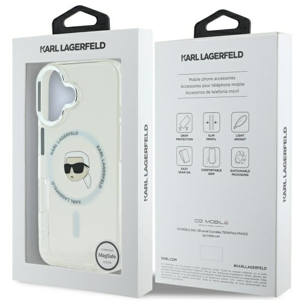 Калъф MagSafe за Apple iPhone 16 Plus, Karl Lagerfeld, IML Karl's Head, Бял