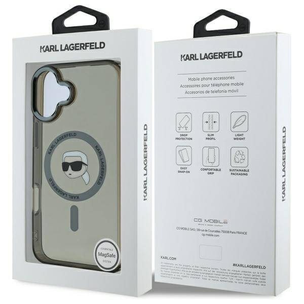 Калъф MagSafe за Apple iPhone 16 Plus, Karl Lagerfeld, IML Karl's Head, Черен