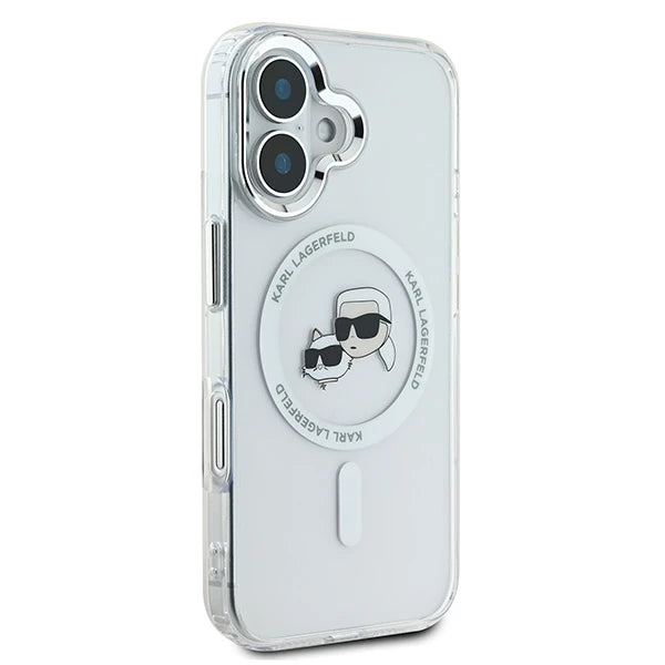 Калъф MagSafe за Apple iPhone 16 Plus, Karl Lagerfeld, IML Metal Karl & Choupette's Heads, Бял