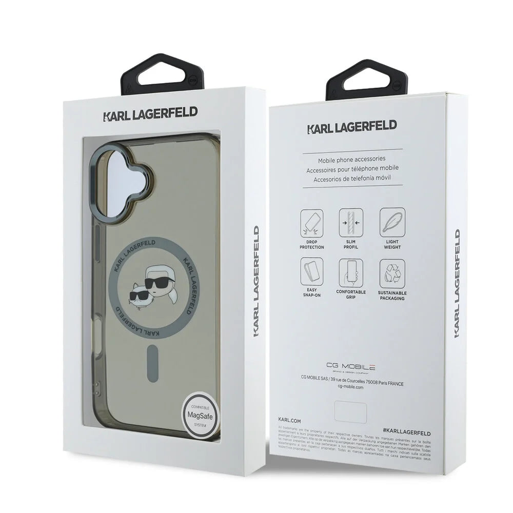 Калъф MagSafe за Apple iPhone 16 Plus, Karl Lagerfeld, IML Metal Karl & Choupette's Heads, Черен
