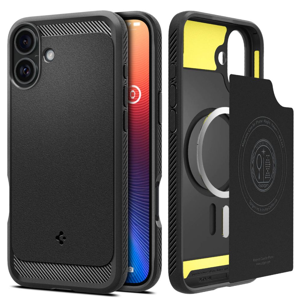 Калъф MagSafe за Apple iPhone 16 Plus, Spigen, Rugged Armor, Матово черен