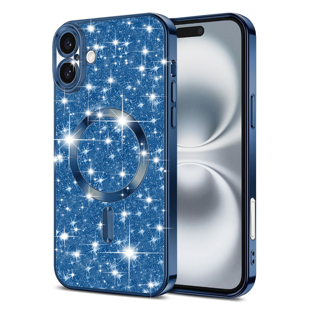 Калъф MagSafe за Apple iPhone 16 Plus, Techsuit, Luxury Glitter, Тъмносин