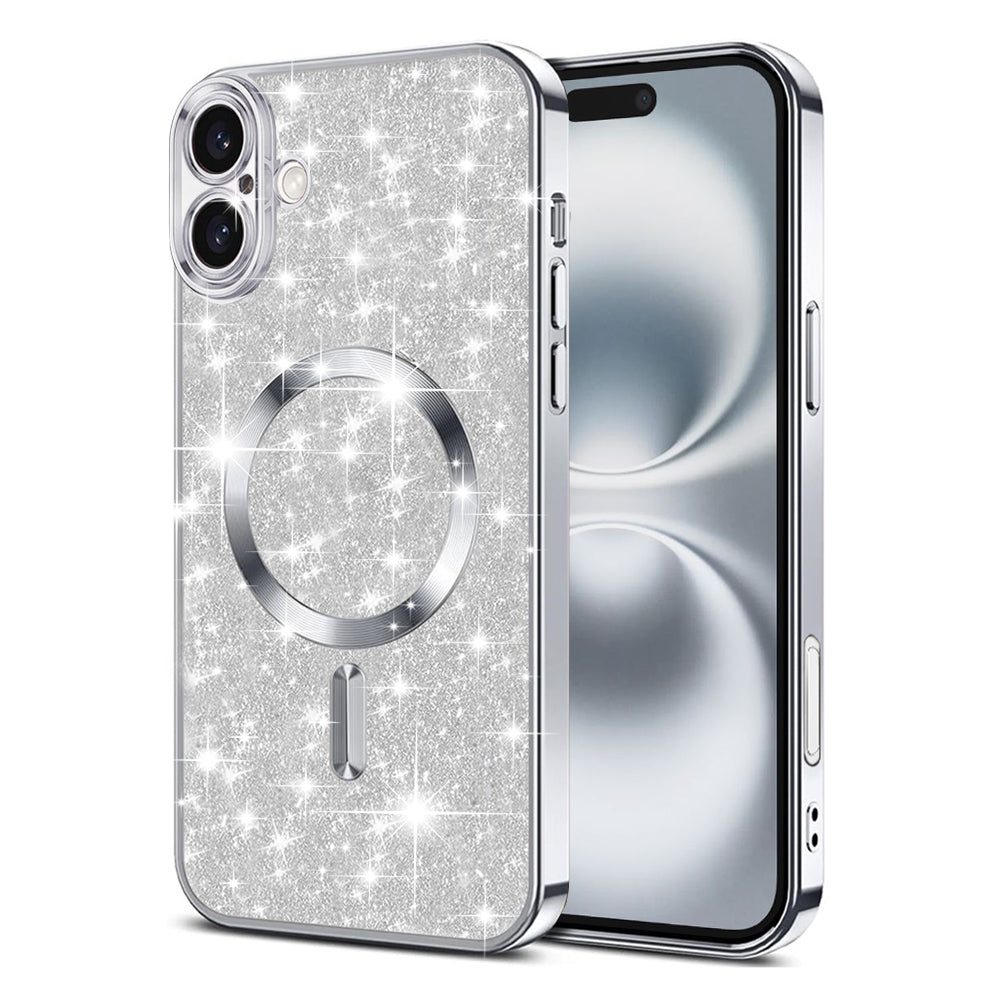 Калъф MagSafe за Apple iPhone 16 Plus, Techsuit, Luxury Glitter, Сребрист