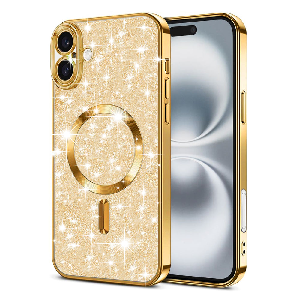 Калъф MagSafe за Apple iPhone 16 Plus, Techsuit, Luxury Glitter, Златист